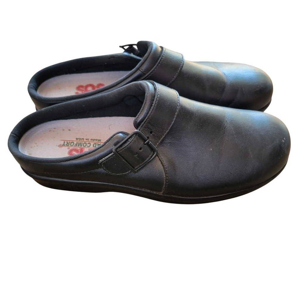 SAS Tripad Comfort Black Leather Clogs Size 9.5 Narrow Slip-On Shoes Made In USA